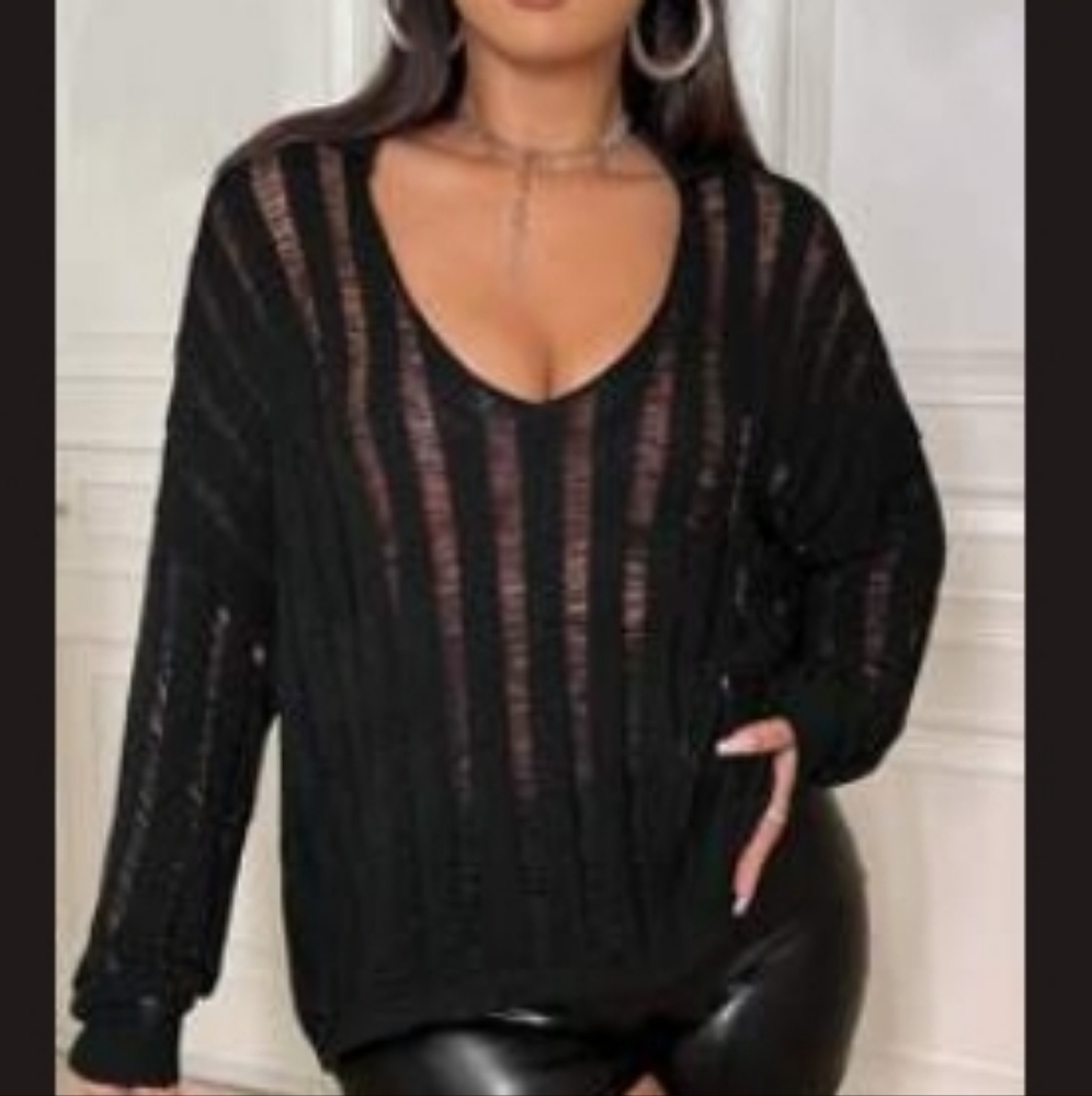 New SHEIN ICON Plus Pointelle Knit Drop Shoulder Sweater 0XL